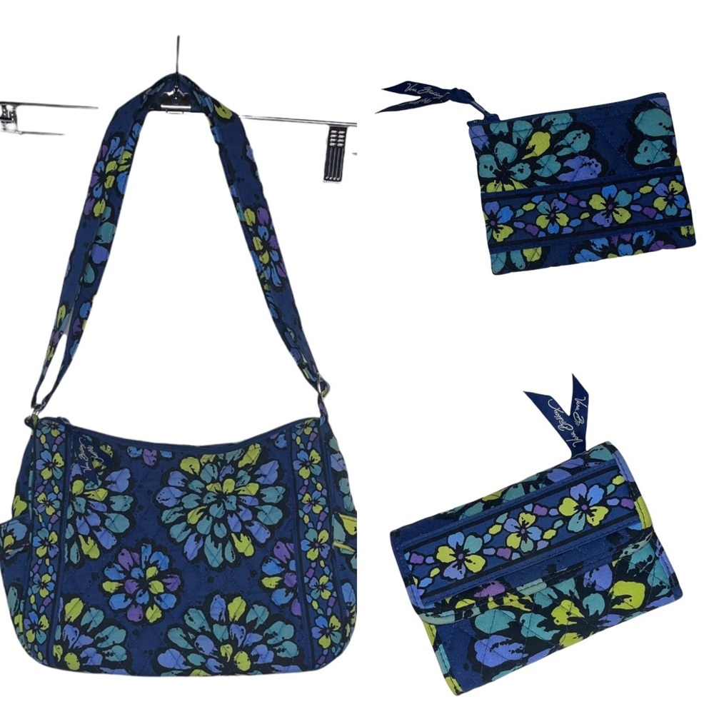 VERA BRADLEY RETIRED Indigo Pop Crossbody, Wallet & Coin Purse Bundle
